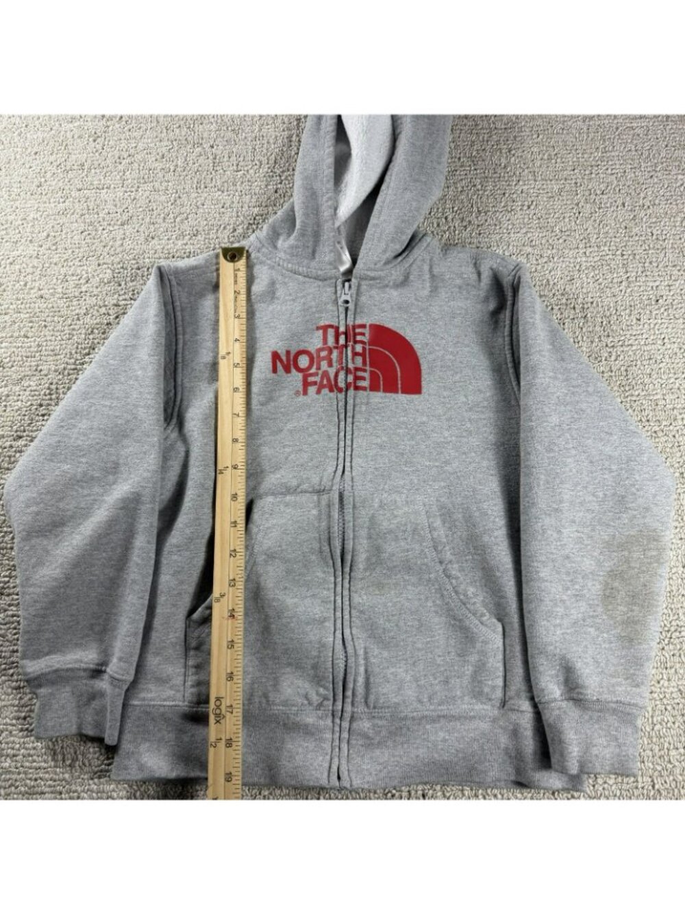 The North Face Hooded Fleece Jacket Gray Red Boy’s Size Small 7/8 - Picture 4 of 8